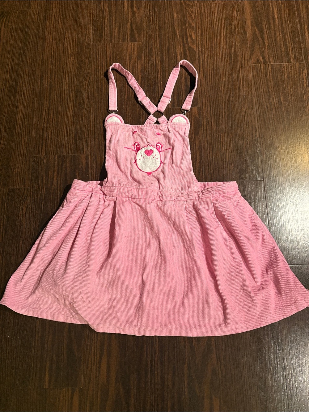 Dolls Kill Pink Corduroy Pinafore Romper Dress with Bear Applique